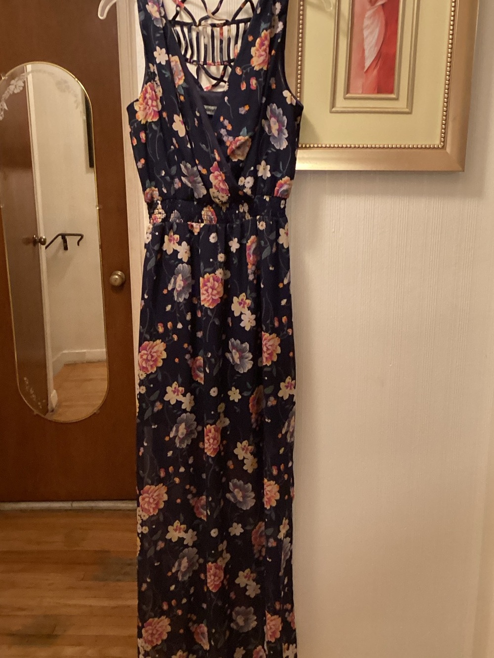 bailey blue Navy Maxi Dress with Pink & Cream Floral Print